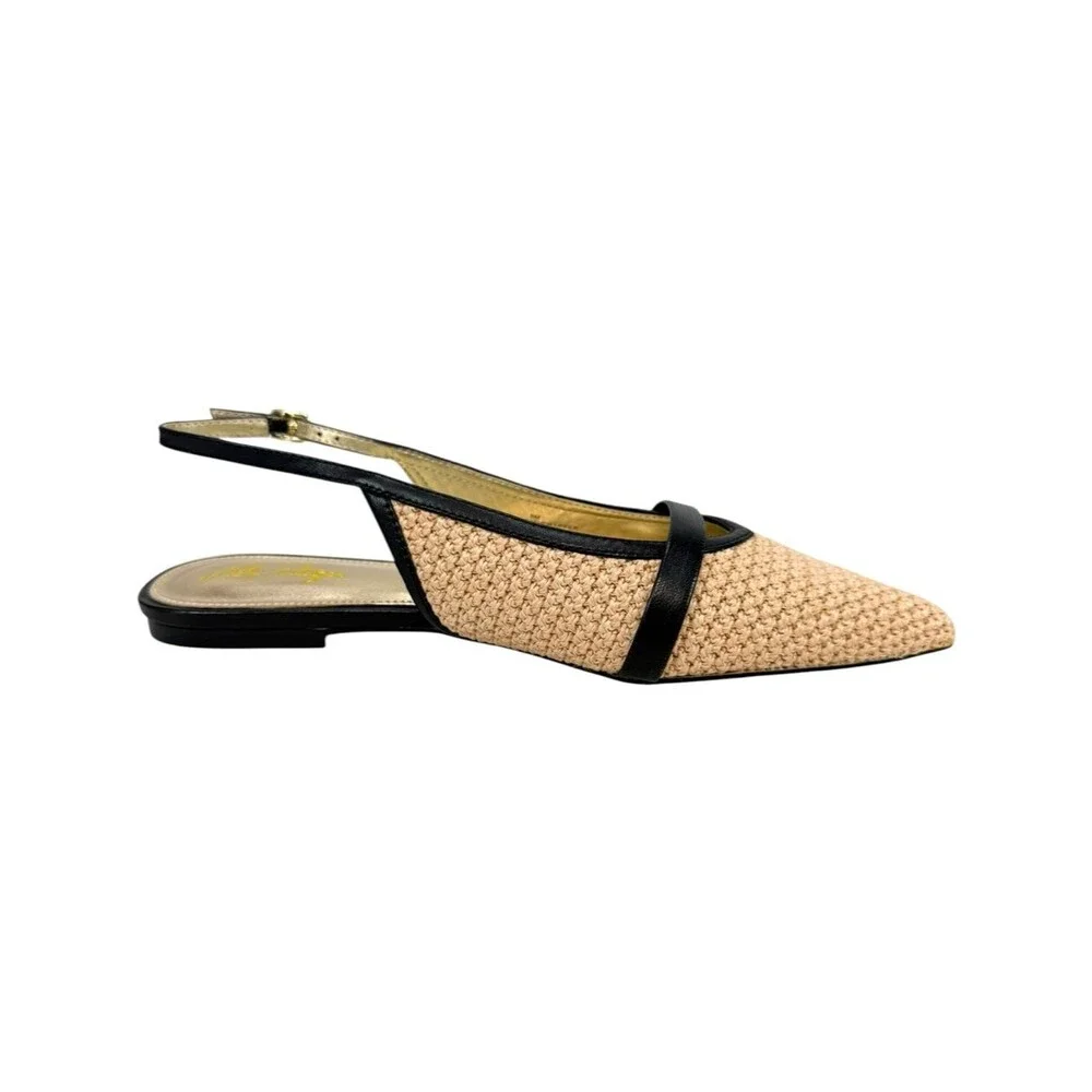 NIB Lilly Pulitzer Malia Raffia Slingback Leather Flats Sunbaked Tan Size 7